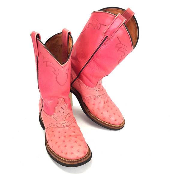 Alex Ross Full Quill Pink Ostrich Boots Round Toe Ladies Size 10 M - Picture 1 of 12